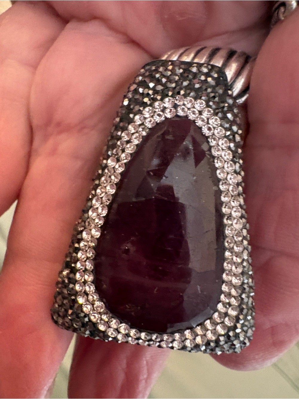 Handcrafted Faceted Mine Ruby With Crystals and Marcasites Statement Ring